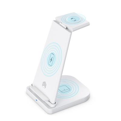 China Universal Mobile Phone Holder Multi Function Fast Charging Wireless Charging Station 3 in 1 Qi Wireless Charger Stand for sale