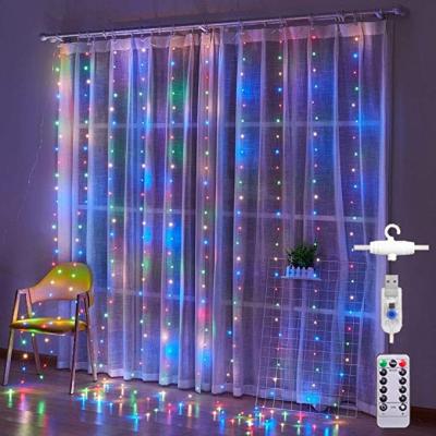 China Curtain Light Festival Wall Decorations Twinkle Fairy Lights Remote Control 8 Modes String Lights Curtain Cortina Luz Cobre Alambre Alambre for sale