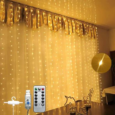 China Curtain Light Bright 8 Modes For Decor Coated Copper Wire PVC String Light Twinkle Star 300 Led Window Curtain String Light for sale