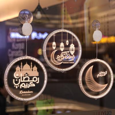 China Light Islamic Muslim Party Crescent Moon Star Islam Mubarak Ramdan Ramadan Decoration Light Acrylic 3D Eid Ramadan Christmas Hanging Light for sale