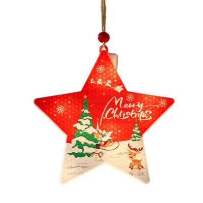 China Ornaments Hanging Christmas Tree Hanging Star Pentagon Outdoor Night Star Navidad Christmas Elf Lamp Holiday Garden Hanging Light for sale