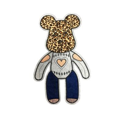 China New Viable Cartoon Big Patch Sew On Embroidered Leopard Bear Patch Fabric For Hoodies for sale