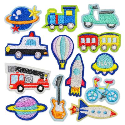 China Sustainable Space Vehicles Embroidery Adhesive Label Fabric Iron On DIY Embroidered Patch For Apparel for sale