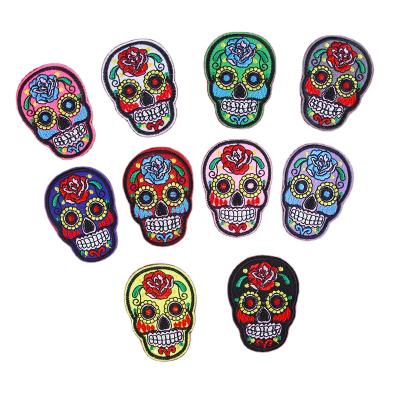 China Viable Style Sugar Rose Flower Skull Iron On Mexico Embroidered Logo Patch for sale