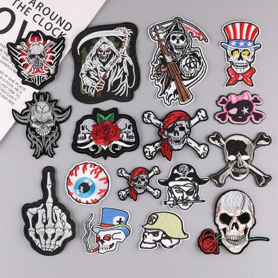 China Viable Wholesale Personalized Iron On Hand Embroidery Patches Custom Patch Embroidered Skull Biker For Hat for sale