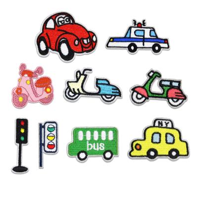 China Durable Iron On Embroidered Cartoon Vehicle Motorcycle Digger Car Patches For Kids for sale