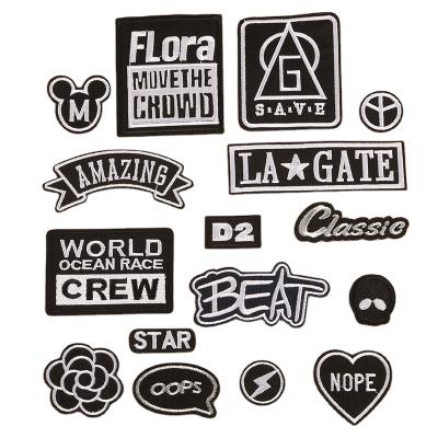 China Viable Style Simple Embroidery Black Letter White Patch For Apparel for sale