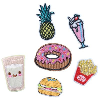 China Viable Custom Cartoon Appliques Iron On Embroidery Chips Hamburg Pineapple Juice Patch For Jeans Garment Clothing for sale