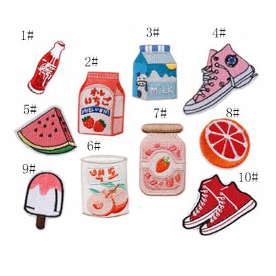 China Self-adhesive kawaii embroidery cartoon fruit juice milk patch viable for kid's clothes for sale