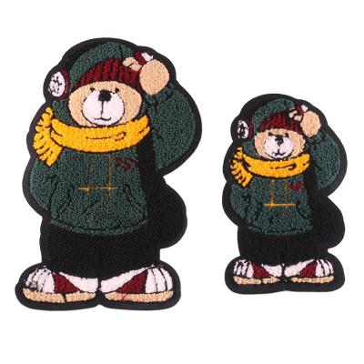 China 2021 New Design Custom Chenille Embroidery Cartoon Towel Bear Patch Viable For Bag Clothes Hat for sale