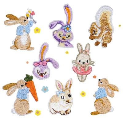 China Sustainable Iron On Embroidered Cute Cartoon Rabbit Animal Monkey Set Patches For Kids Clothing for sale