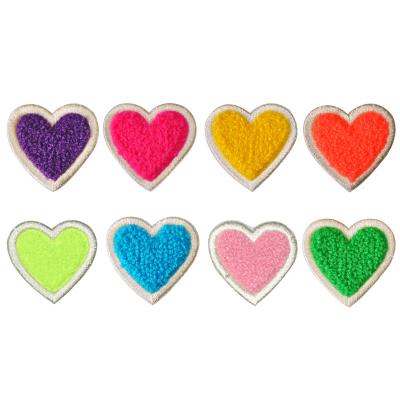 China 4CM Custom Sustainable Iron On Towel Embroidered Heart Chenille Patches For Clothing Bag for sale