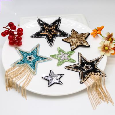 China Viable Wholesale Custom Iron On Rhinestone Trim Star Patch With Pearl Tassel For Hoodies for sale