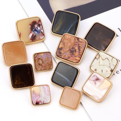 China New fashion pattern resin metal plated large square button nickel free for dress coat coat cashmere fabric for sale