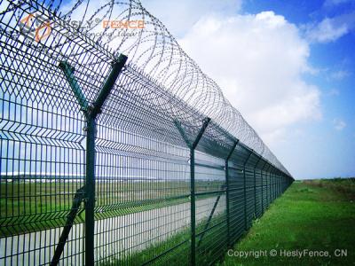 China 2.8m high Airport Perimeter Security Fence with top Concertina Coil, Anti climb mesh, PVC Coated RAL6005 for sale