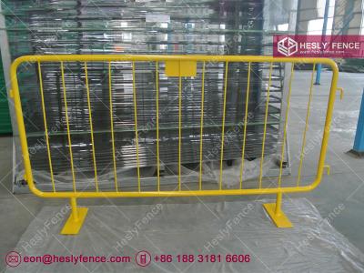 China Crowd Control Barrier | Height 1.1m | Yellow Powder Coated | Flat Steel Feet | China Hesly Fence for sale