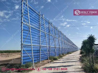 China 10m high Steel Windbreak Fence Wall for Port Dust Control, 35% - 40% aperture ratio, Blue Color RAL5005 for sale