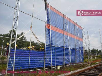 China 10m high Wind and Dust Control Fence System | 3m length panel | Powder Coated Blue | 38% opening ratio - HeslyFence for sale