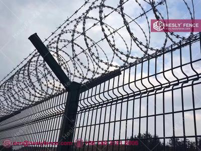 China Welded Wire Mesh with Top concertina razor wire coil | Airport Perimeter | 3.5M high | 3.0m width | HeslyFence Factory for sale