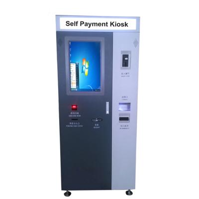 China Outdoor/indoor purpose 22 inch touch screen self service coin cash payment kiosk machine with coin change dispensenser QR card code reader for parking for sale