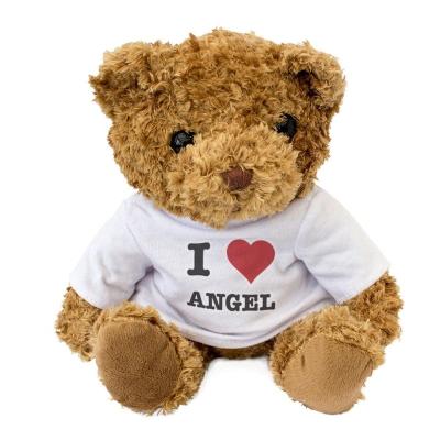 China Red Promotion 30cm T-shirt Embroidery Hotel Baby Toys Chubby Angel Teddy Bear With Heart for sale