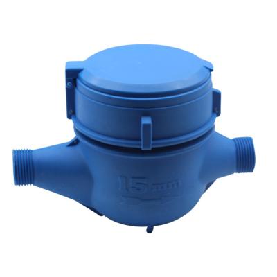 China Professional Custom Volumetric Jet Multi-Jet Dry Type Plastic Cold Water Meter Black Blue Single Rotary Piston Water Meter for sale