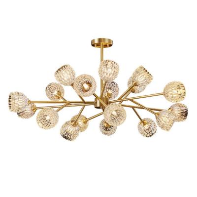 China New Fashion Design G9 Luxury Living Room Nordic Gold Copper Glass Led Modern Chandelier for sale