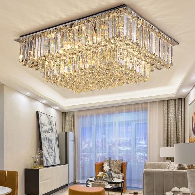 China Surface Mounted Nordic Creative Minimalist Living Room LED Ceiling Lamp Rectangular Light Luxury Crystal Chandelier for sale