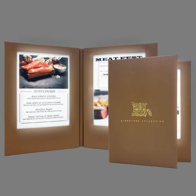 China Rechargeable Faux Leather 2 Frame PVC Rechargeable Illuminated Led Restaurant Hotel Menu for sale