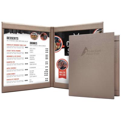 China Easy To Update Your Retail Hotel Restaurant Bi-fold Horizontal Bar Menu Leather Content Folder for sale