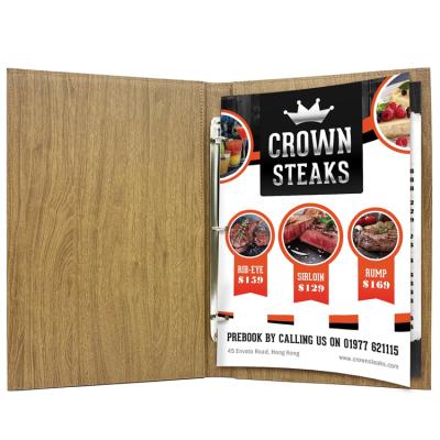 China Easy To Update Your Content Retail Ring Binder Pu Menu Covers High Quality Leather Restaurant For Sale for sale