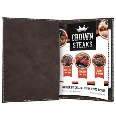 China Easy To Update Your Content Retail High Quality A4 A5 Faux Leather Restaurant Menu Covers Leather Patch for sale