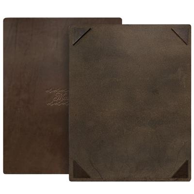 China Easy to update your content detail custom make 1 view real leather board embossed leather restaurant menu cover for sale