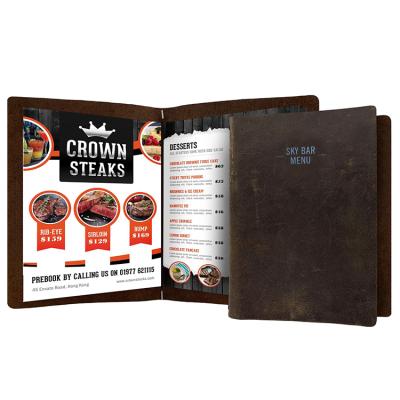 China Easy to update your OEM satisfied restaurant real leather retail menu cover with elastic strap for sale