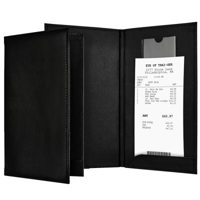 China Easy To Update Your Black Content A4 Menu Hotel Magnetic Leather Restaurant Bill Folder With Pocket for sale