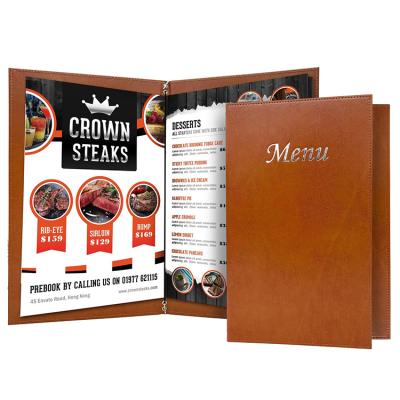 China Easy To Update Your Content Retail Stitched PU Leather Restaurant Menu Cover With Elastic Strap for sale