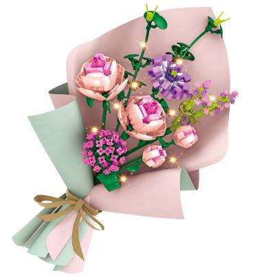 China ABS 8307-8308 Desktop Creative Ornament Building Blocks / Romantic Flowers / Rose Individual Building Blocks (PA00322) for sale