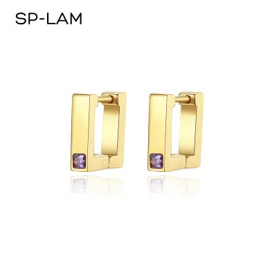 China SP-LAM 14K Gold Plated Trendy SP-LAM 14K Gold Plated Simple Punk Geometric Zircon Square Circle Stud Earring for sale