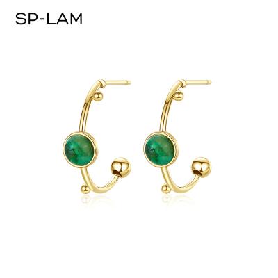 China Cute Turquoise Drop All Green Woman Ear Cuff SP-LAM Stone Non Tarnish Earring Earring Trendy 2021 Korean Elegant Hoop Circle for sale