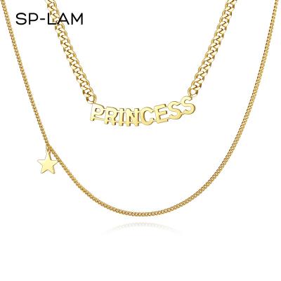 China SP-LAM Luxury Thick Metal Stainless Steel Letter Jewelry Romantic Gold Plated Women Princess Chain Necklace for sale