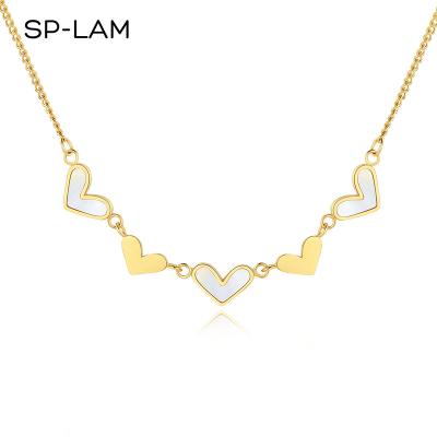 China SP-LAM Designer Luxury Stainless Steel Sea Choker Shell Woman Jewelry Gold Choker Heart Tennis Necklace for sale