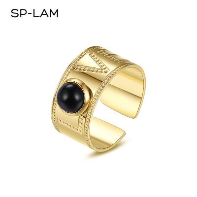 China Fashion geometric open Diamond Stainless Steel Ring Woman black 2 grams of gold CLASSIC LOVE SP-LAM fashionable for sale