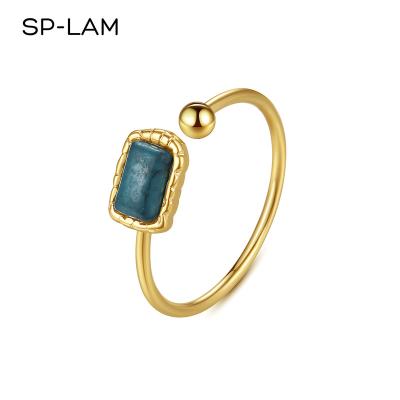 China SP-LAM Turquoise Stainless Steel Lady Open Resizable CLASSIC Women Gold Ring For Woman for sale