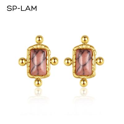 China Fashionable Pink Turquoise Stone SP-LAM Woman Jewelry Cute Small Stainless Steel Stud Earring for sale