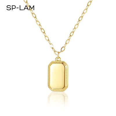 China SP-LAM Fashion Stainless Steel Bar Fashion Korean Girl Chain Pendant Cheap Gold Woman Square Necklace for sale