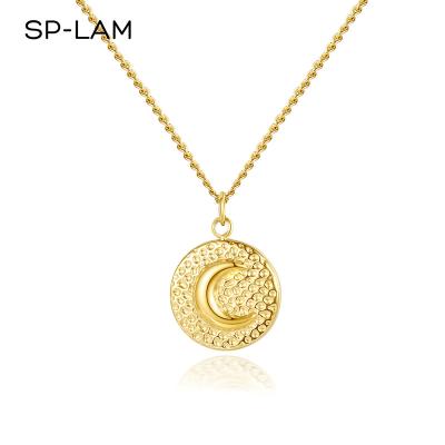 China SP-LAM CLASSIC Circle Around The Moon Stainless Steel Necklace Charm Tasty Metal Gold Plated Coin Pendant for sale