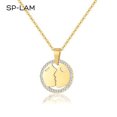 China Couples Gift CLASSIC Kiss SP-LAM Jewelry Woman Jewelry Stainless Steel Gold Plated Link Chain Bling Pendant Necklace for sale