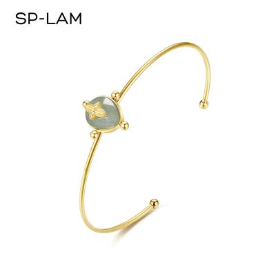 China SP-LAM CLASSIC Stainless Steel Gold Plated Jewelry Charm Woman Fashion Colorful Crystal Gemstone Bangle Bohemia 14K Cuff Bangle for sale