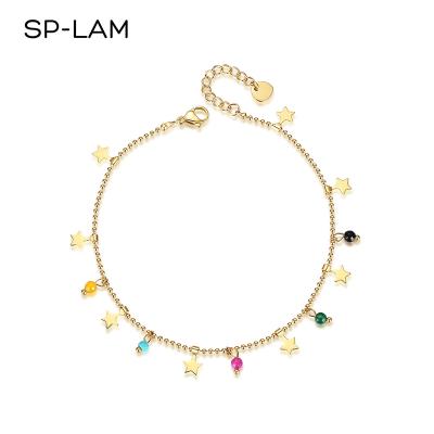 China FASHIONABLE SP-LAM Charm Lady Gold Foot Jewelry Stainless Steel Colorful Pearl Fashion Chain Anklet For Woman for sale