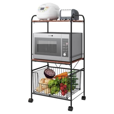 China Metal Trolley Kitchen Microwave Dish Cabinet Storage Rack Minimalist Hot Selling Multifunctional Artifact for sale